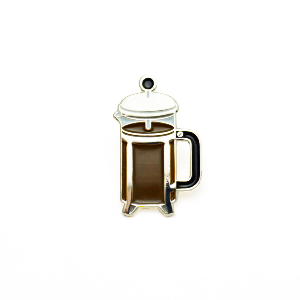 Coffee Press Enamel Pin (Silver)